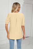 Eyelet Short Puff Sleeve Notched Neck Top - PD SECRET REALM