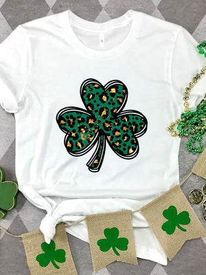 Lucky Clover Round Neck Short Sleeve T-Shirt - PD SECRET REALM