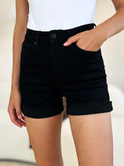 Full Size High Waist Tummy Control Cuffed Denim Shorts