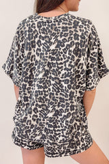 Black Leopard Print Tee and Shorts Pajama Set