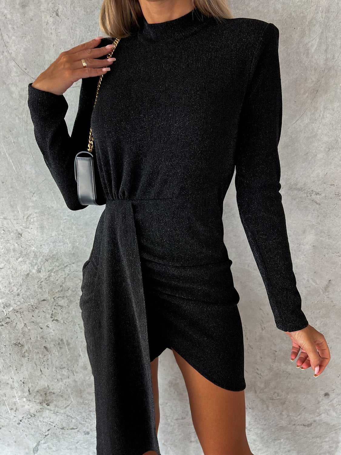 Heathered Mock Neck Long Sleeve Mini Dress