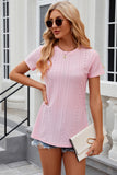 Eyelet Slit Round Neck Short Sleeve T-Shirt - PD SECRET REALM