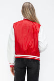 Love Me Now PU Leather Contrast Snap Down Bomber Jacket - PD SECRET REALM