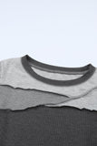 Exposed Seam Contrast Round Neck Long Sleeve T-Shirt - PD SECRET REALM