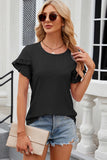 Eyelet Round Neck Petal Sleeve T-Shirt - PD SECRET REALM