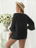 Plus Size Flower Crochet Flare Sleeve Top - PD SECRET REALM