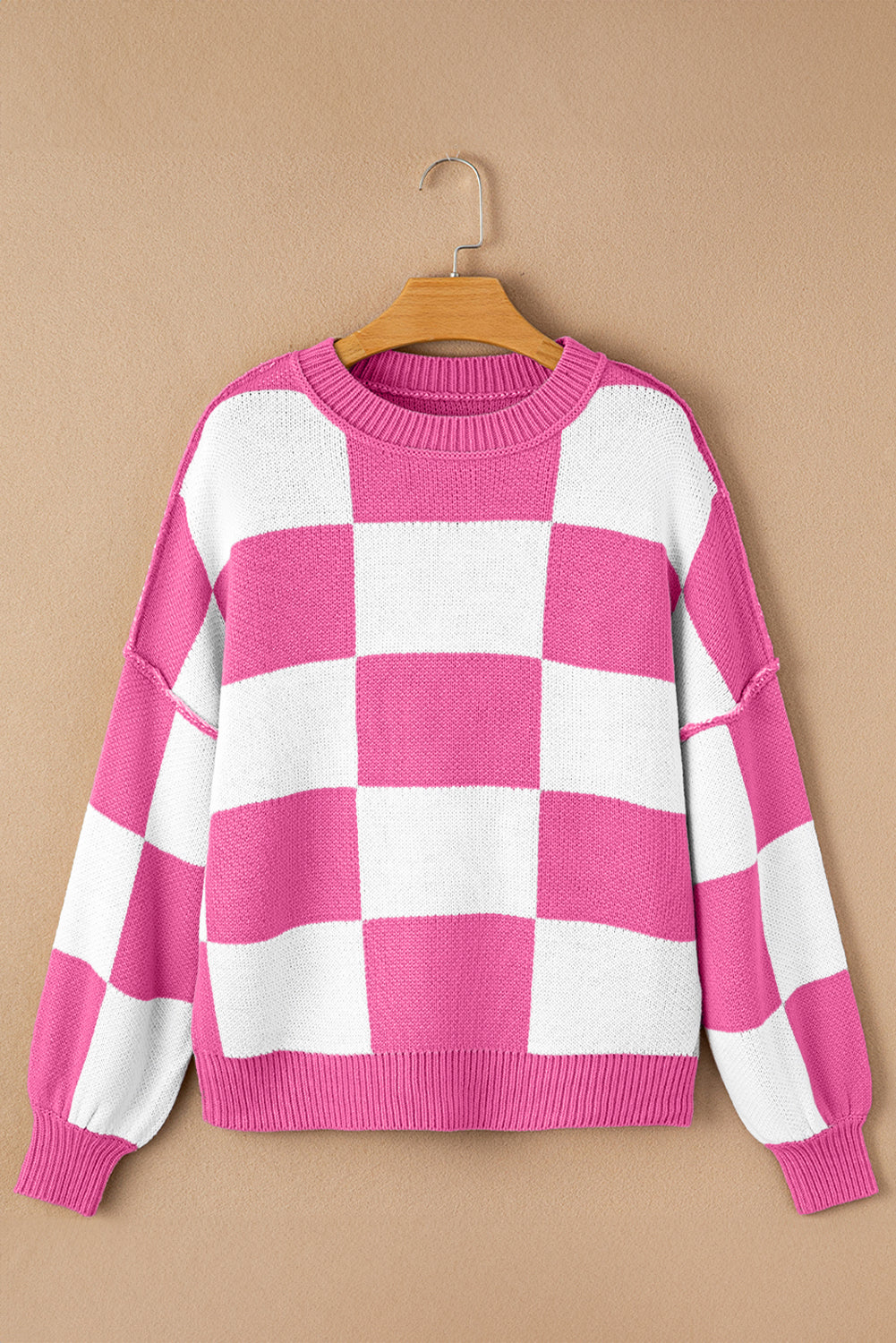 Green Checkered Bishop Sleeve Pullover Sweater