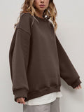 Round Neck Dropped Shoulder Long Sleeve Sweatshirt - PD SECRET REALM