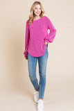 BOMBOM Long Sleeve Curved Hem Ribbed T-Shirt - PD SECRET REALM