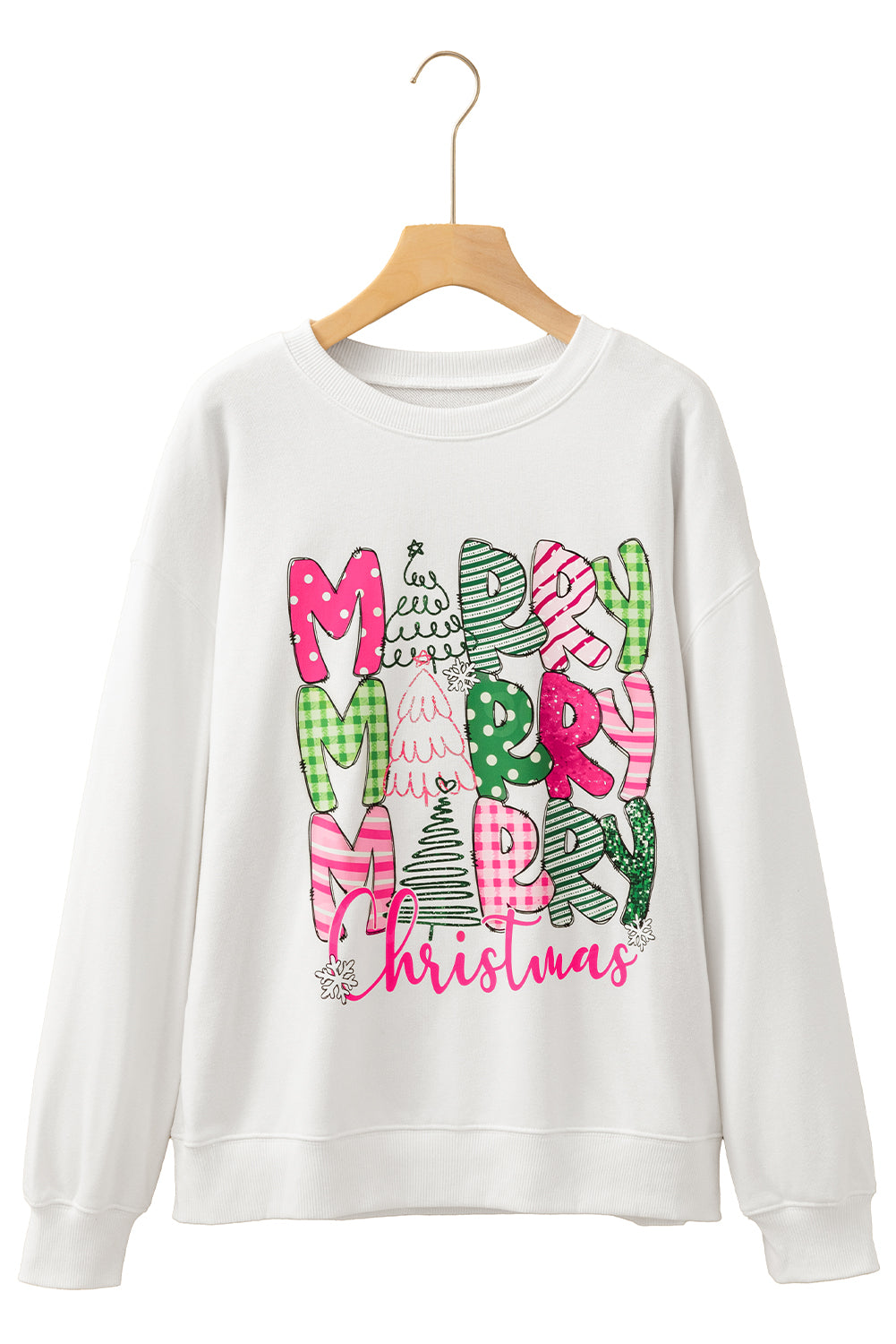 Beige MERRY Christmas Printed Drop Shoulder Pullover Sweatshirt