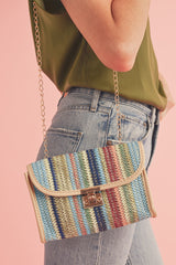 Iceland Blue Striped Crochet Flapped Single Shoulder Bag