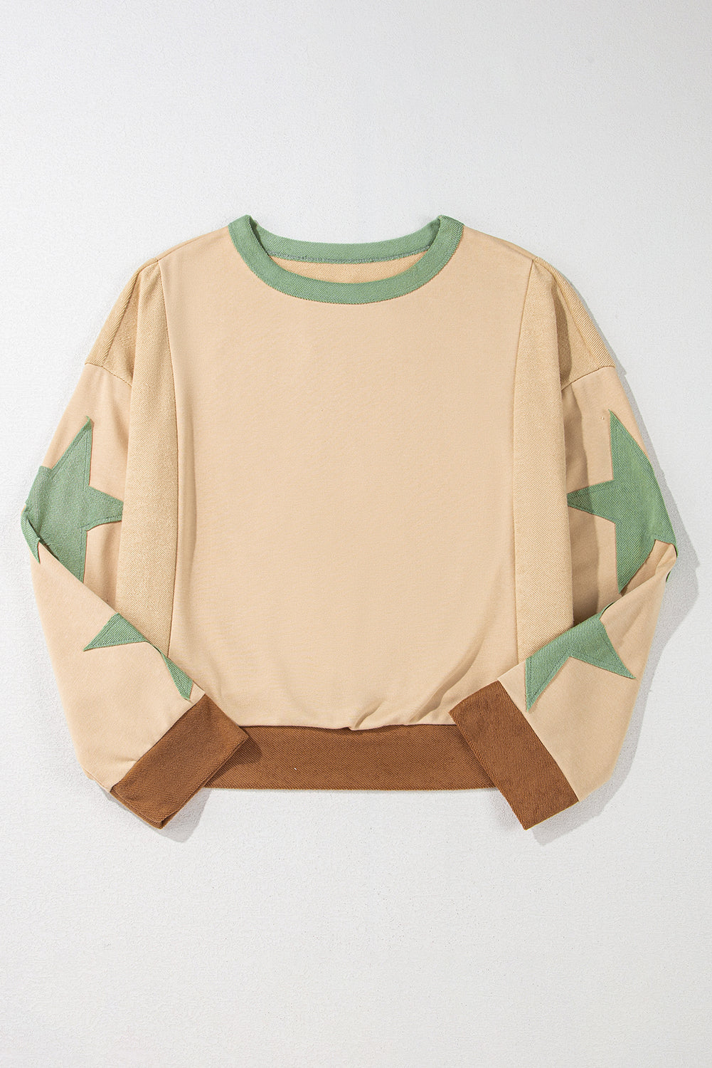 Parchment Star Patchwork Exposed Seam Oversized Sweatshirt