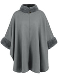 Fuzzy Trim Long Sleeve Poncho - PD SECRET REALM