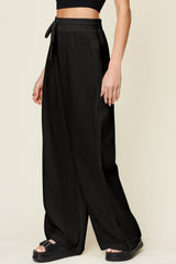 Full Size Texture Drawstring Wide Leg Pants