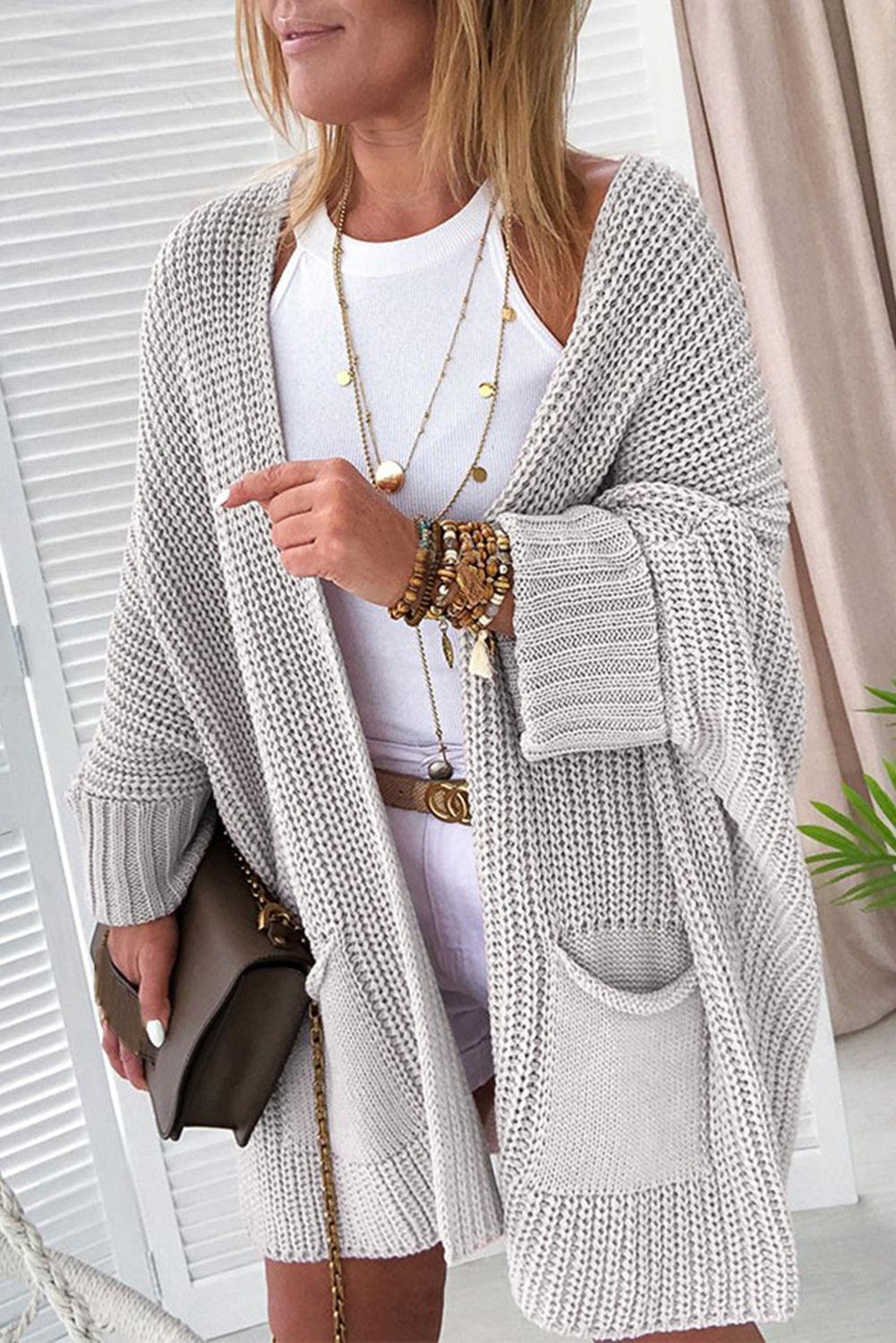 Pink Batwing Sleeve Pocket Oversized Cable Knit Cardigan