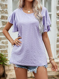 Round Neck Flutter Sleeve Blouse - PD SECRET REALM