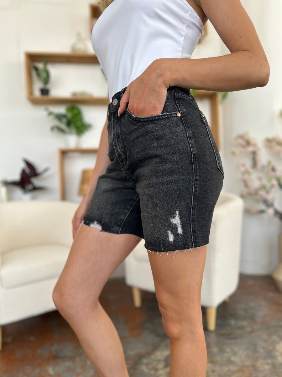 Full Size High Waist Rigid Magic Denim Shorts