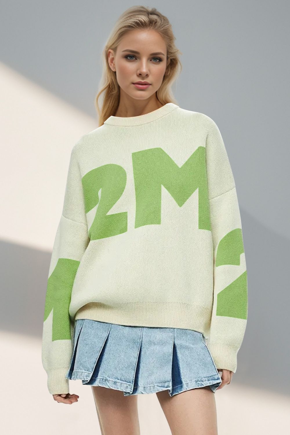 Contrast Letter Round Neck Long Sleeve Sweater