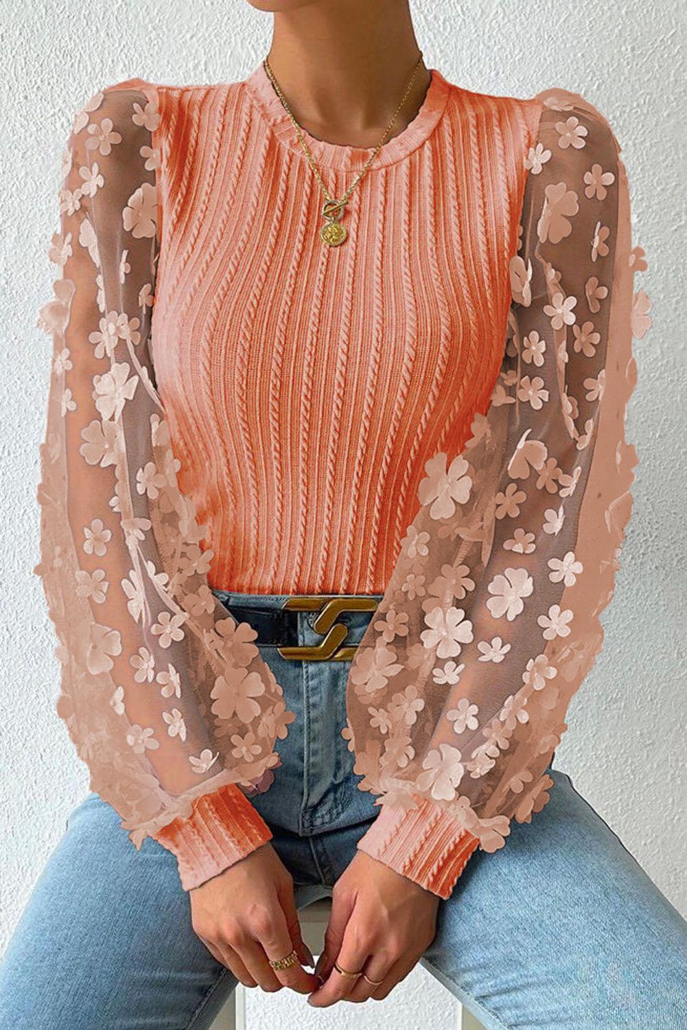 Textured Applique Long Sleeve Blouse