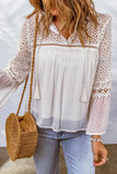 Eyelet Tassel Tie Flare Sleeve Blouse - PD SECRET REALM