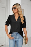 Eyelet Short Puff Sleeve Notched Neck Top - PD SECRET REALM