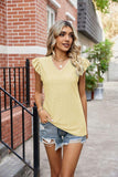 Eyelet Flutter Sleeve Scalloped V-Neck Top - PD SECRET REALM