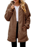 Fuzzy Pocketed Zip Up Long Sleeve Hooded Jacket - PD SECRET REALM