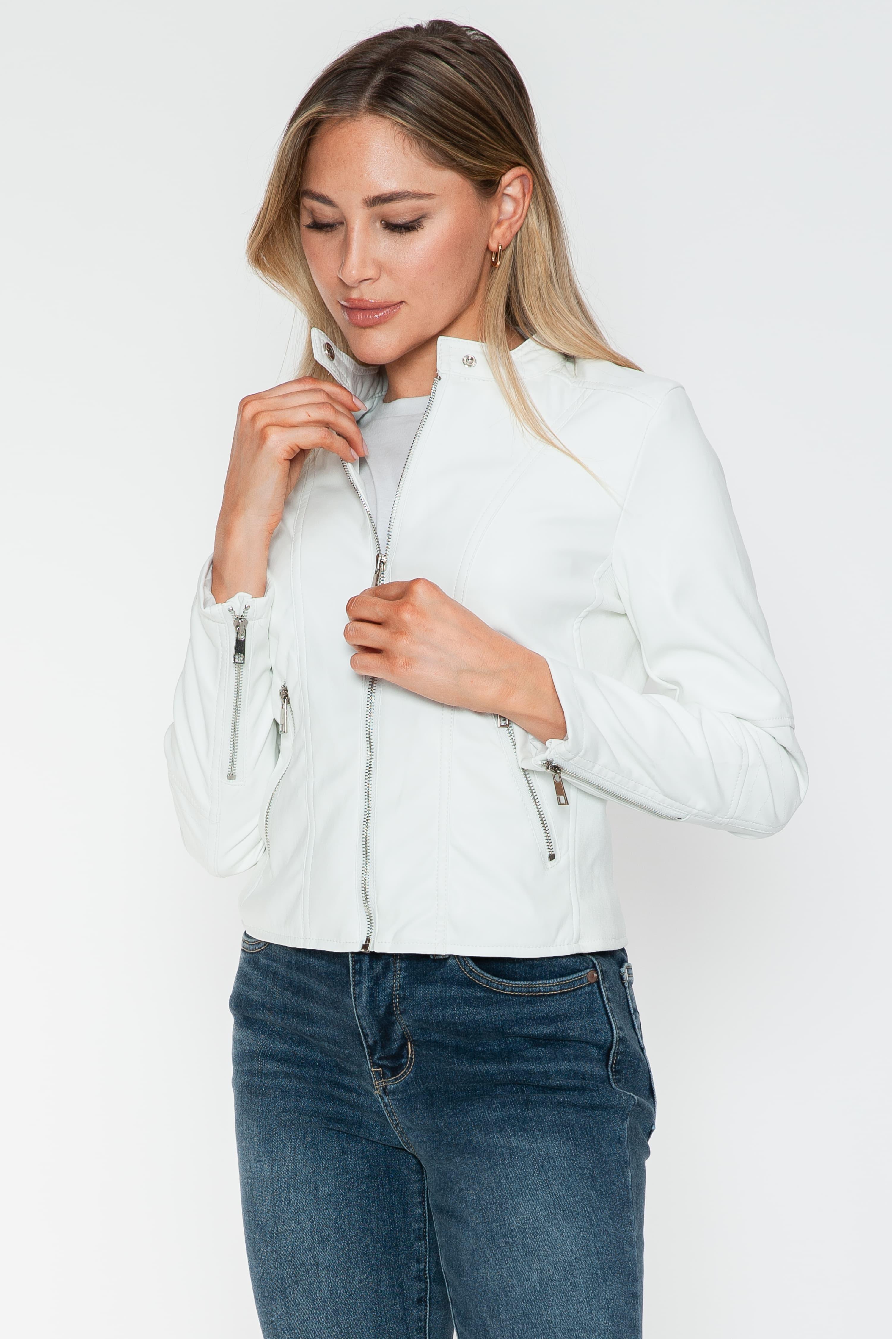 Snobbish PU Leather Zip Up Jacket with Pockets - PD SECRET REALM