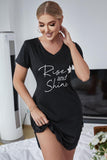 RISE AND SHINE Contrast Lace V-Neck T-Shirt Dress - PD SECRET REALM