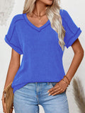 Exposed Seam V-Neck Short Sleeve Top - PD SECRET REALM