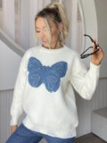 Butterfly Round Neck Long Sleeve Sweater - PD SECRET REALM