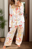 Bow Print Collared Neck Long Sleeve Top and Pants Lounge Set - PD SECRET REALM