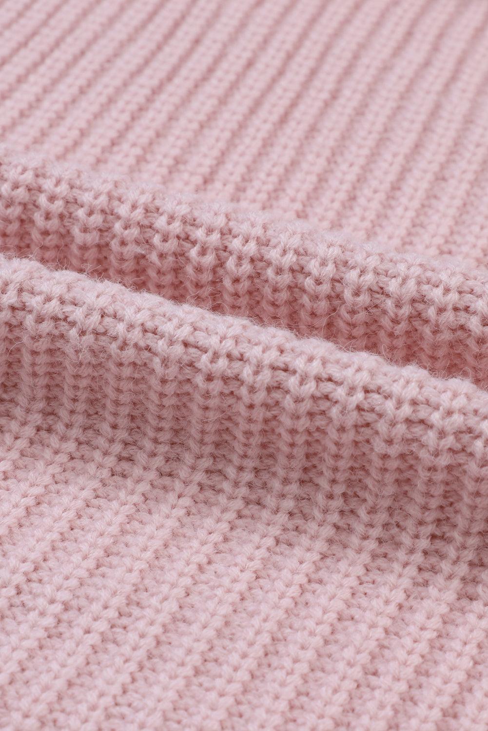 Pink Batwing Sleeve Pocket Oversized Cable Knit Cardigan