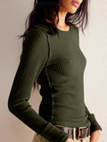 Exposed Seam Round Neck Long Sleeve T-Shirt - PD SECRET REALM