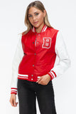 Love Me Now PU Leather Contrast Snap Down Bomber Jacket - PD SECRET REALM