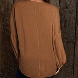 Round Neck Long Sleeve Ruched Blouse - PD SECRET REALM