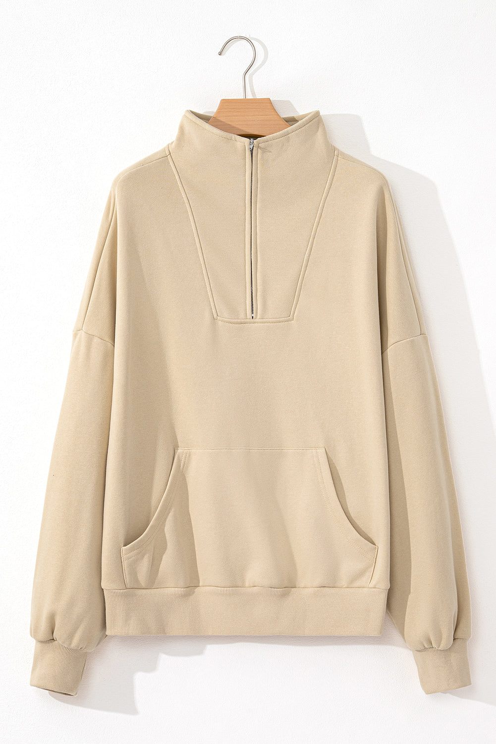 Light Grey Zip-up Stand Neck Kangaroo Pocket Sweatshirt