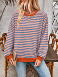 Lovelet Contrast Striped Long Sleeve Sweatshirt - PD SECRET REALM