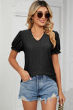 Eyelet V-Neck Short Sleeve Top - PD SECRET REALM