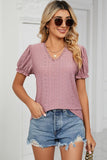 Eyelet V-Neck Short Sleeve Top - PD SECRET REALM