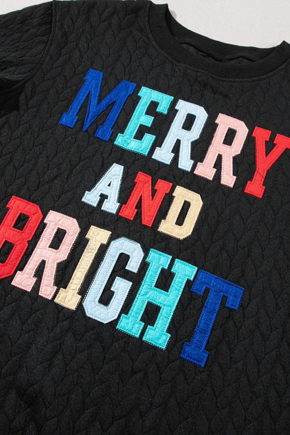 Full Size MERRY AND BRIGHT Cable Knit Pullover Sweatshirt - PD SECRET REALM