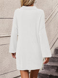 Collared Neck Long Sleeve Sweater Dress with Pockets - PD SECRET REALM