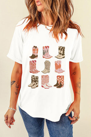 Boot Graphic Round Neck Short Sleeve T-Shirt - PD SECRET REALM