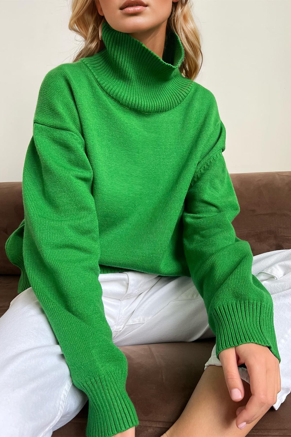 Turtleneck Dropped Shoulder Long Sleeve Sweater