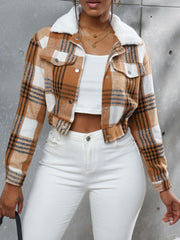 Plaid Snap Down Collared Neck Cropped Jacket - PD SECRET REALM