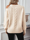 Cable Knit Round Neck Cold Shoulder Sweater - PD SECRET REALM