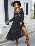 Embroidered V-Neck Long Sleeve Dress - PD SECRET REALM