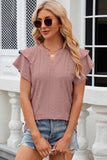 Eyelet Notched Flutter Sleeve T-Shirt - PD SECRET REALM