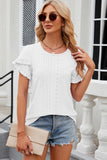 Eyelet Round Neck Petal Sleeve T-Shirt - PD SECRET REALM