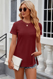 Eyelet Slit Round Neck Short Sleeve T-Shirt - PD SECRET REALM